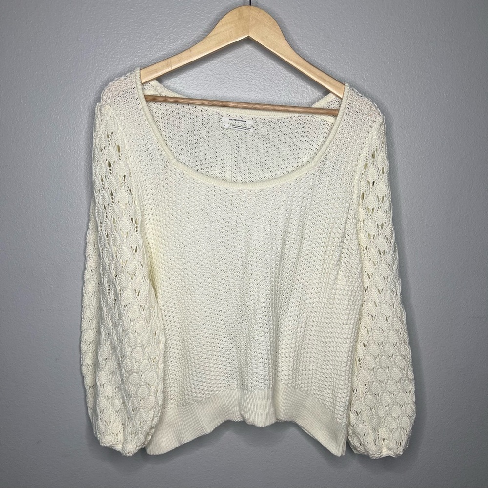Anthropologie Ivory Crochet Cotton Pullover Sweater Top, Beach, Boho -  Large
